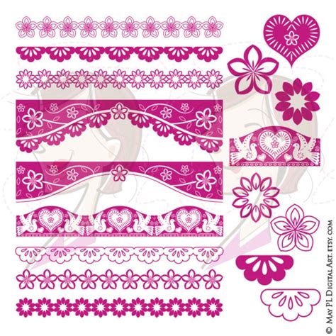 Floral Borders Clipart Fuschia Pink Mexican Design Includes Etsy