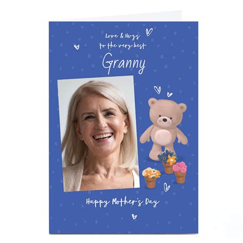 Buy Personalised Mothers Day Card Hugs Bear With Flowers Granny
