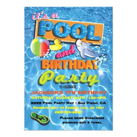 pool birthday party invitations with pool toys