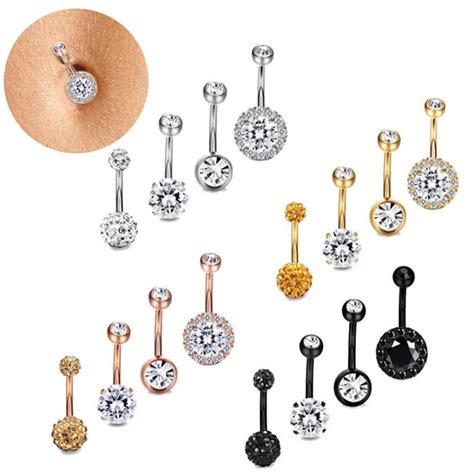 Buy Pcs Set Stainless Steel Crystal Belly Button Rings Navel Body