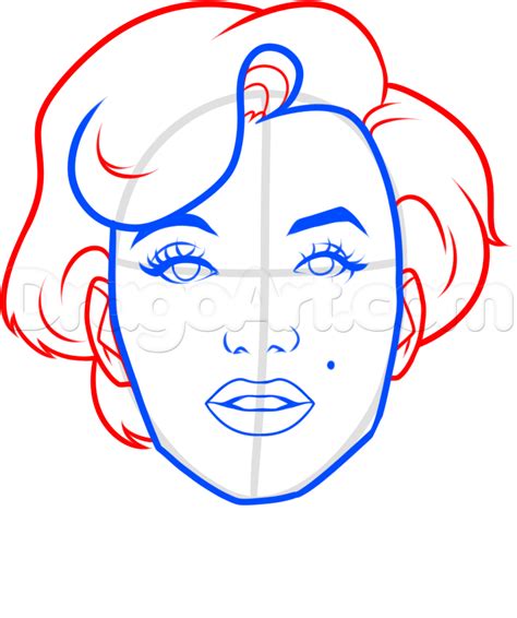 A Drawing Of A Woman S Face In Blue And Red With The Words How To Draw