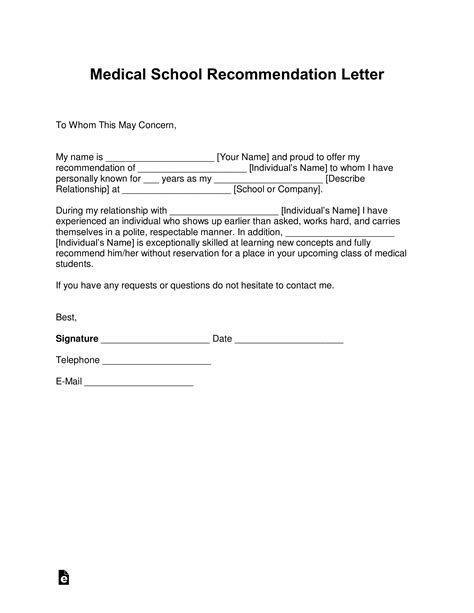 Free Medical School Letter Of Recommendation Template With Samples