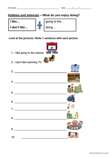 Hobbies And Interests English Esl Worksheets Pdf And Doc