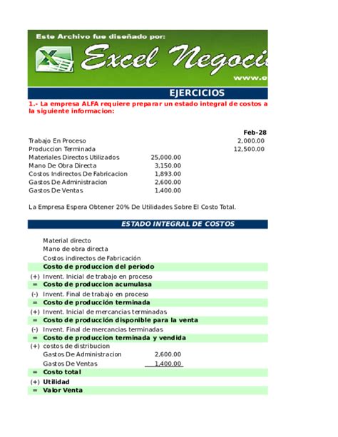 Contabilidad De Costos En Excel 1 Santiago Estiwar Sb