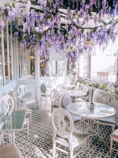 Aubaine Selfridges Café Purple Flowers Marylebone London United