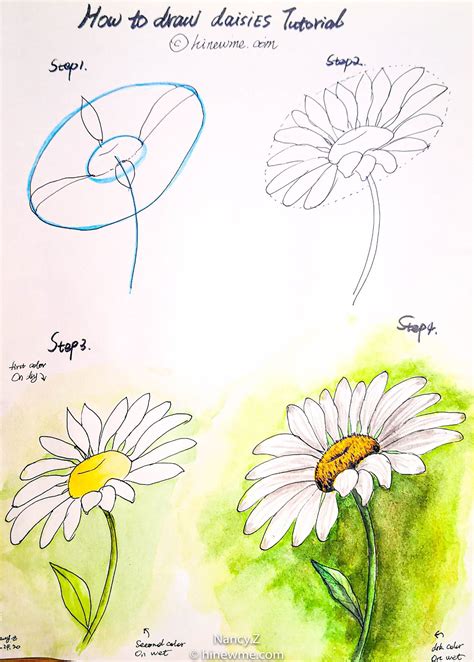 How To Draw A Watercolor Daisy Flower Tutorial Step By Step Easy For