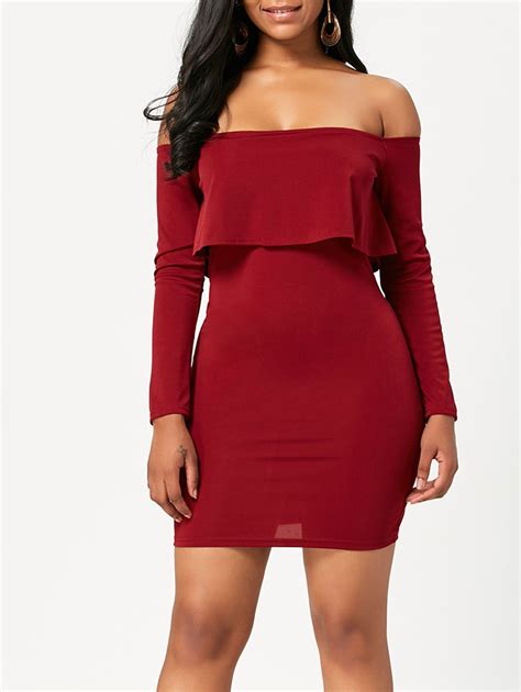 Off Off The Shoulder Long Sleeve Bodycon Dress Rosegal