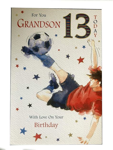 Grandson 13 13th Happy Birthday Boy And Guitar Design Good Quality Card