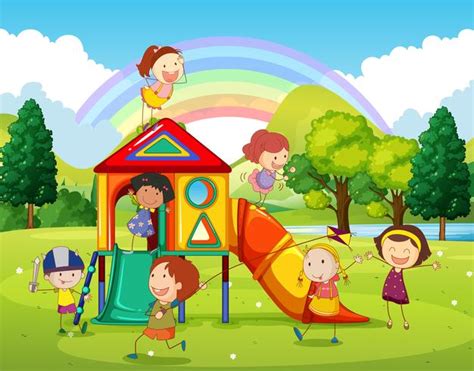 Children Playing At The Playground In The Park 520207 Vector Art At