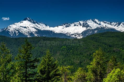 Snow Capped Rocky Mountains And Lush Forest Stock Photo Image Of