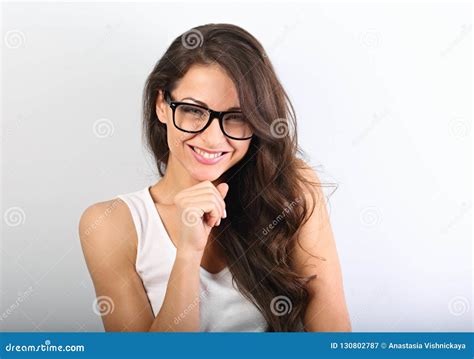 Beautiful Laughing Casual Woman In Eyeglasses Toothy Smiling On Stock Image Image Of Girl