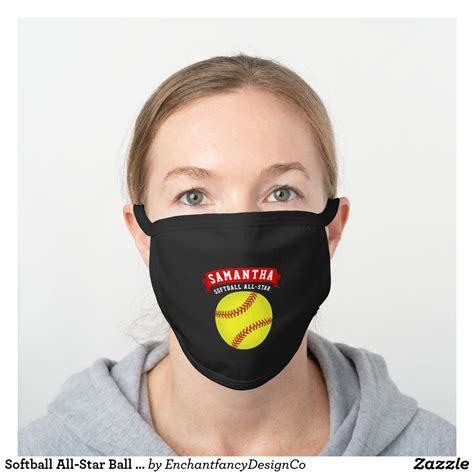Softball All Star Ball And Name Black Cotton Face Mask Zazzle Face