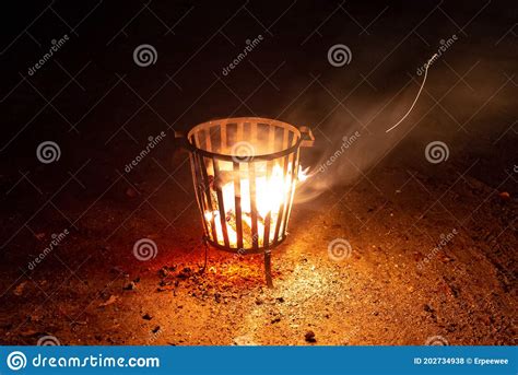 Flames In A Firepit At Night Stock Photo Image Of Deck Design 202734938