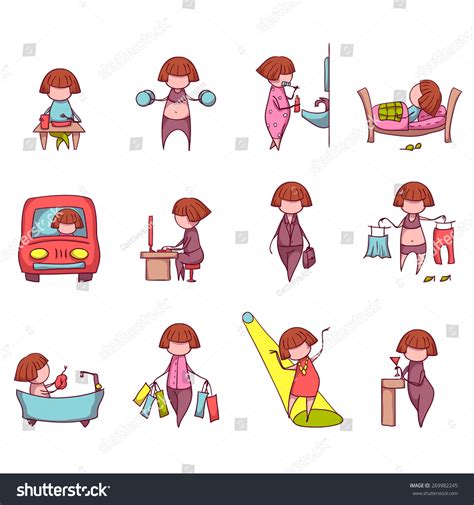 Daily Routine Vector Set Funny Girl Stock Vector Royalty Free 269982245