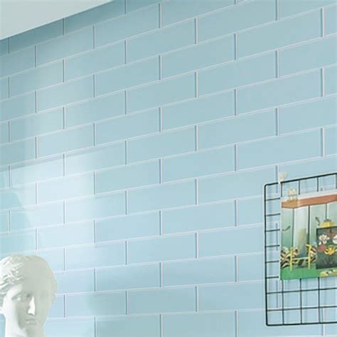 Gorgeous Glossy Baby Blue Glass Subway Tile
