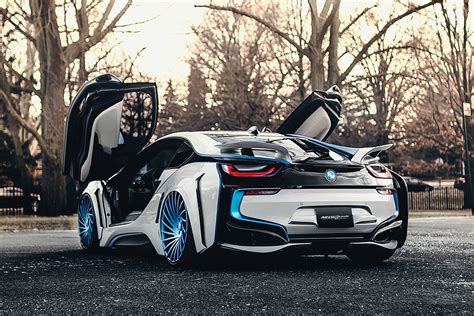 Spaceship In The Form Of The Car Custom White Bmw I8 With Blue Accents