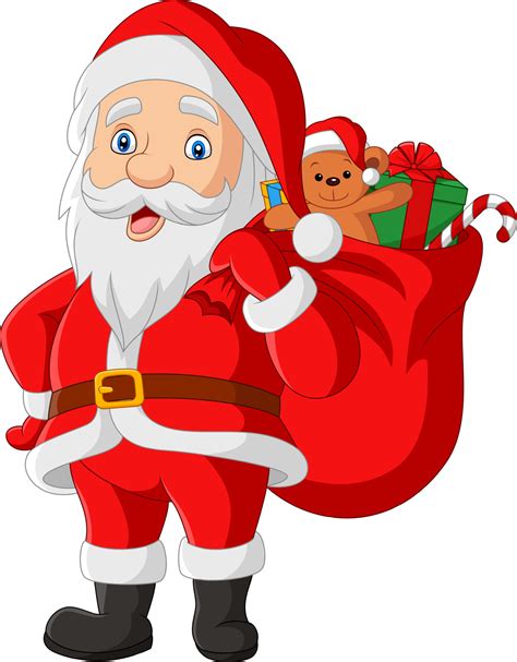 Cartoon Santa Claus Carrying A Bag Of The Presents Vector Art