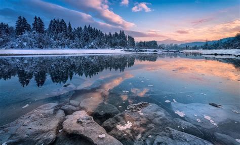 1187489 Lake Water Nature Reflection Snow Winter Sunrise Ice