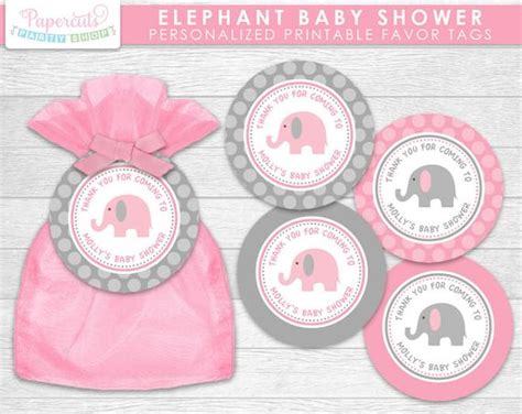 Free it's a boy baby shower printables from green apple paperie. Elephant Theme Baby Shower Favor Tags | Pink & Grey ...