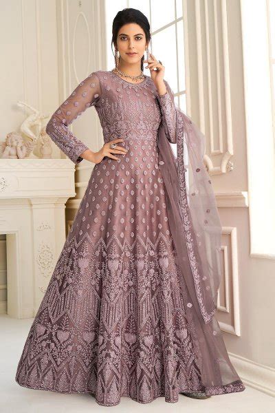 Buy Mauve Party Wear Embroidered Anarkali Suit Online Like A Diva