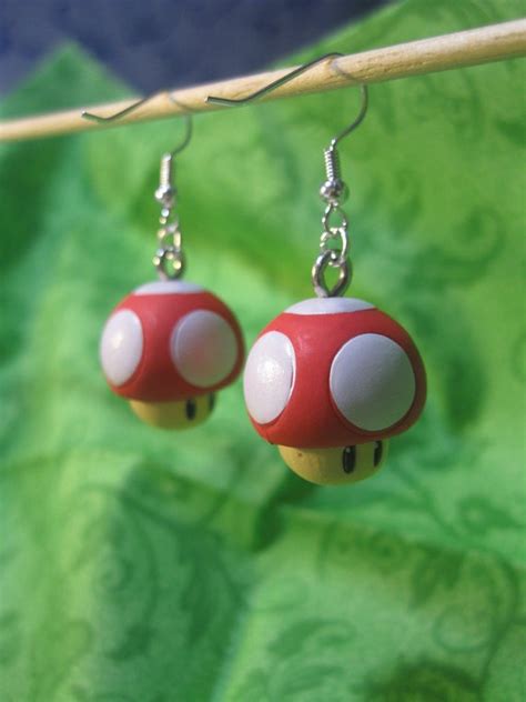 Super Mario Earrings Red Mushroom Polymer Clay Crafts Diy Clay