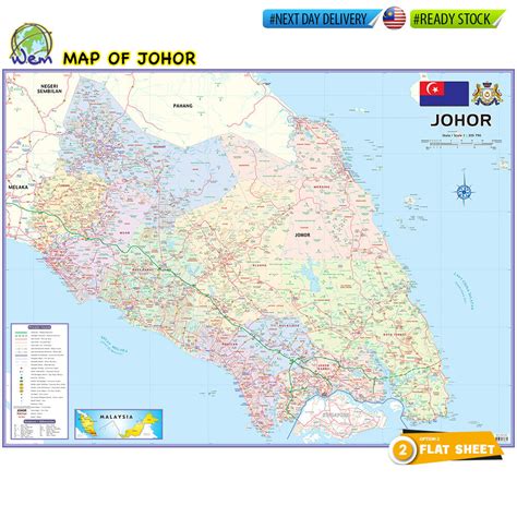 🇲🇾 Map Of Johor 36” X 48” 889cm X 120cm Wem Malaysia State Lazada