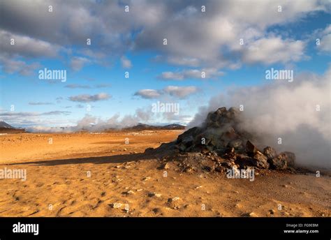 Horizontal View Of Steam Hot Springs Coming Out Of The Ground In The