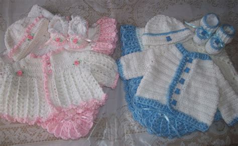 Free Crochet Pattern For Baby Layette Sets Boy Girl Twins Sweater Set