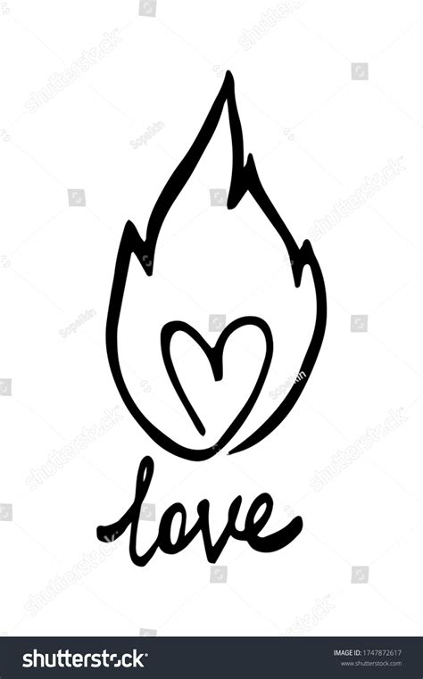 Cartoon Fire Heart Flame Love Text Stock Vector (Royalty Free