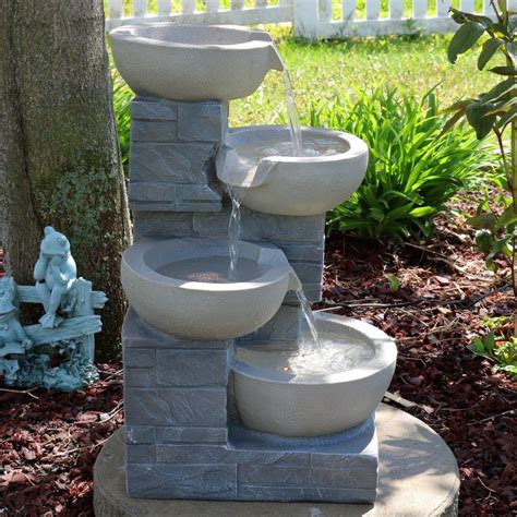 Sunnydaze 4 Tier Descending Stone Bowls Outdoor Water Fountain With Led