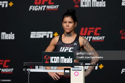 denise gomes steps on the scale for the official weigh ins for ufc news photo getty images