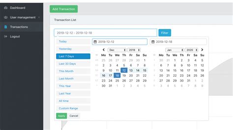 Demo Transactions Datatables With Date Range Filter And Chart On Top Quick Admin Panel