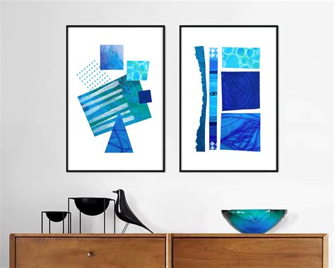 Blue Abstract Art Prints Teal Wall Art Aquamarine Collage Etsy