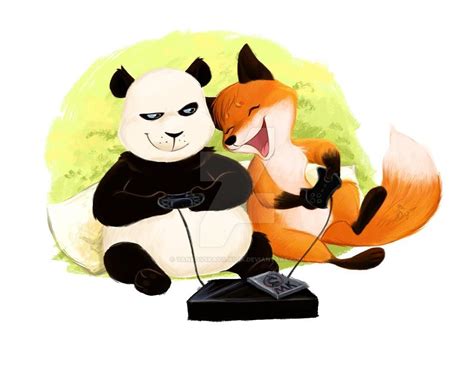 Panda And Fox Play Video Games Xd By Yankovskayajulia On Deviantart
