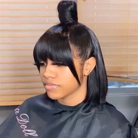 Frontal Quickweave X Bangs And Bun Tag Someone Who Would Wear This And Follo Quick Weave