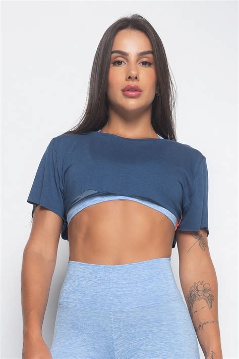 Blusa Cropped Azul Marinho Snap