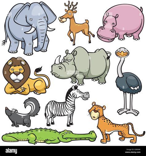 Ilustración Vectorial De Dibujos Animados Animales Salvajes Imagen