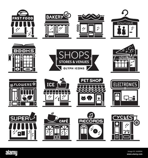 Shops Stores And Restaurants Icon Collection Set Of 14 Storefront