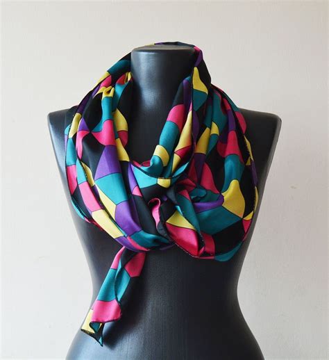 Multi Color Women Scarf Geometric Silk Satin Scarf Rectangular