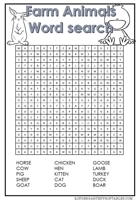 farm animals word search free printable