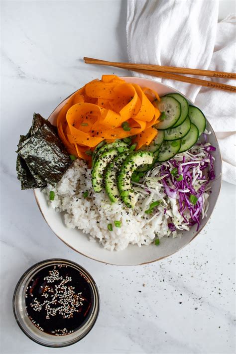 Vegan Sushi Bowl With Teriyaki Dressing Glowing Blush