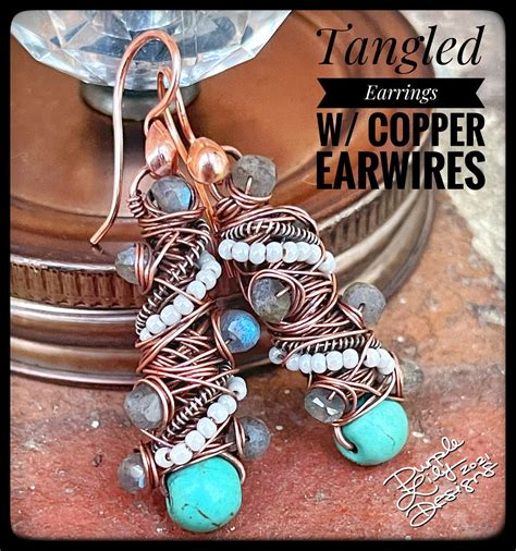 Tangled Earrings Copper Silver Magnesite Turquoise Seed Etsy