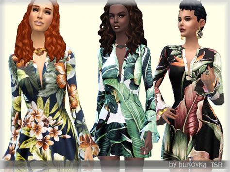 The Sims Resource Dress Tropical Print By Bukovka • Sims 4 Downloads