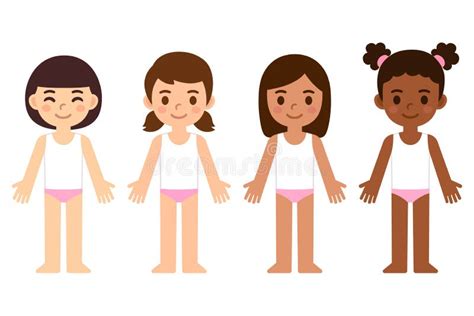 Cartoon Girls Diverse Skin Tones Stock Vector Illustration Of