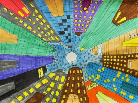 Artisan Des Arts Cityscapes Looking Up Grade Six Perspective Art