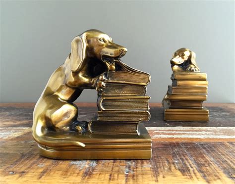 Brass Dog Bookends Dachshund Puppy Bookends Mid Century Etsy