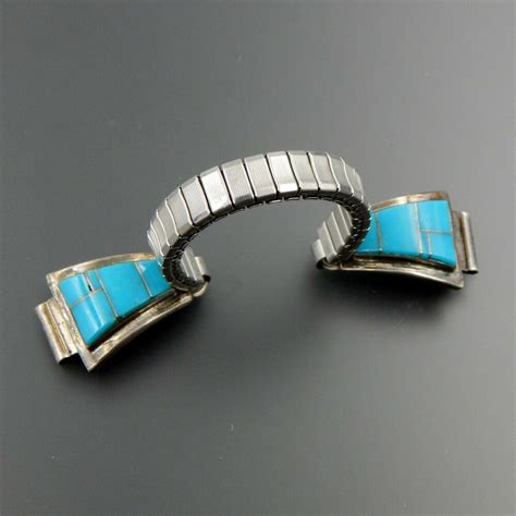 Navajo C A Sterling Silver Turquoise Inlay Watch Links Bracelet
