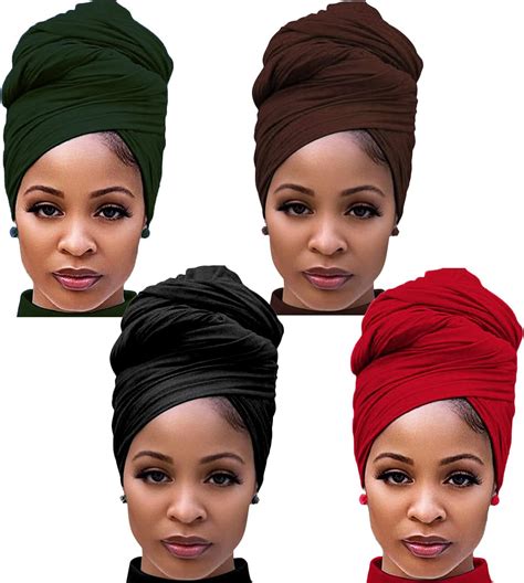 Harewom 4pcs Turban Head Wraps For Black Women African Hair Wraps