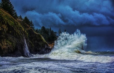 Wallpaper Storm The Ocean Rocks Coast Wave Pacific Ocean The