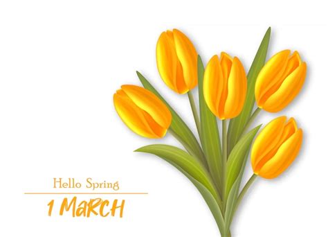 Premium Vector Realistic Tulips Hello Spring March Illustration